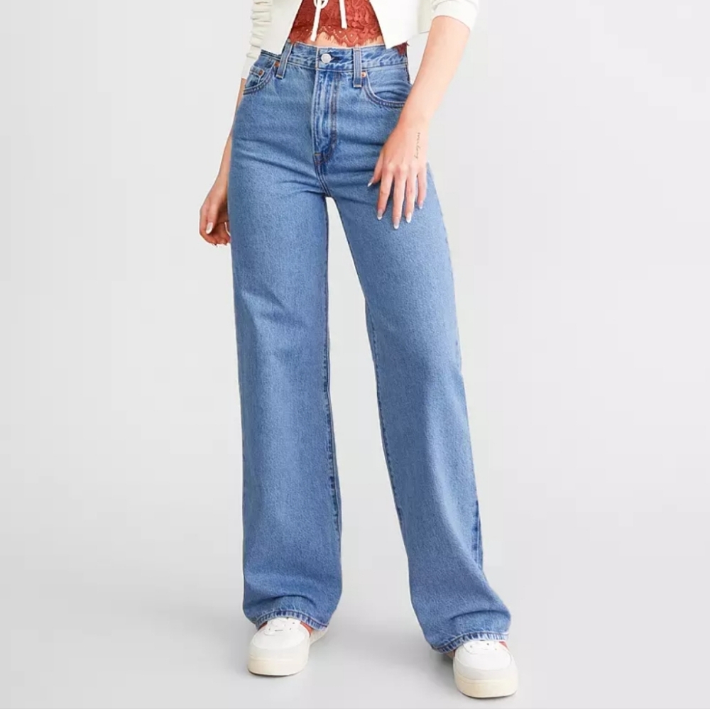Levi's Ribcage Premium Wide Leg Blue Jeans - Picture 9 of 16